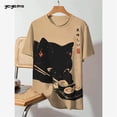 thumbnail image 1 of T-Shirt Drôle pour Hommes, Imprimé Chat Animal Mignon, Manches Courtes, Mode, Col Rond, Respirant, Été, Grande Taille, 1 of 5