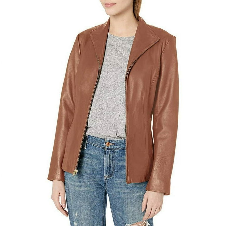 Cole Haan Women's Genuine Leather Jacket with Wing Collar Cole Haan Women's Genuine Leather Jacket with Wing Collar