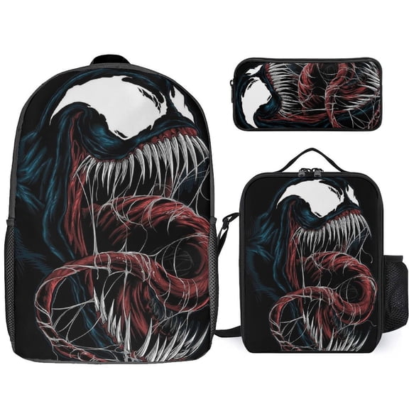 3PCS Casual Venom Backpack Set Bookbag Pencil Case Lunch Bag Combination For Travel Work Camping
