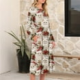 thumbnail image 5 of Women's Christmas Printed Fashionable Loose Round-Neck Dress, Holiday Print, Casual Wear, Retro Style, Comfort Fit, Everyday Dress, Festive,White,M, 5 of 5