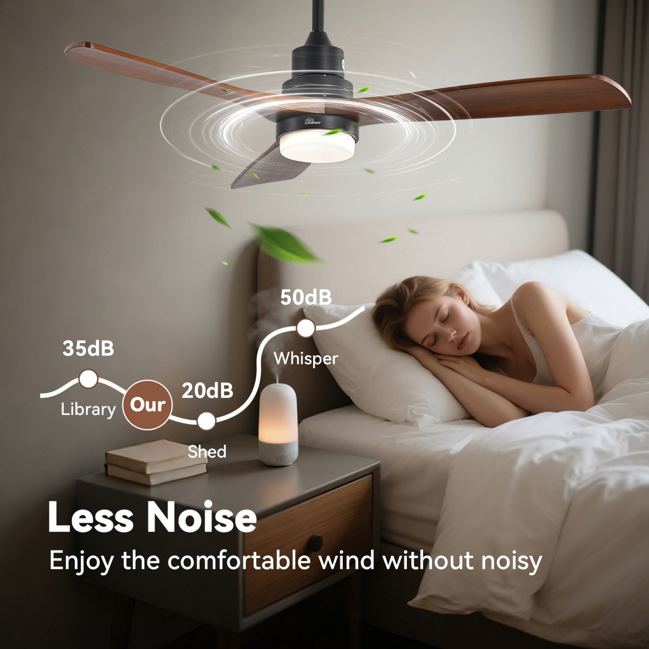 Sofucor 52 Inch Brown Black Modern Outdoor Indoor Farmhouse 3-Blade Ceiling Fan with Lights and Remote