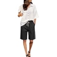 thumbnail image 5 of Long Shorts for Women Trendy Only Moment High Waist Casual Shorts Flat Cloth Sport Shorts Summer Athletic Cycling Hiking Sports Shorts Black,L, 5 of 8