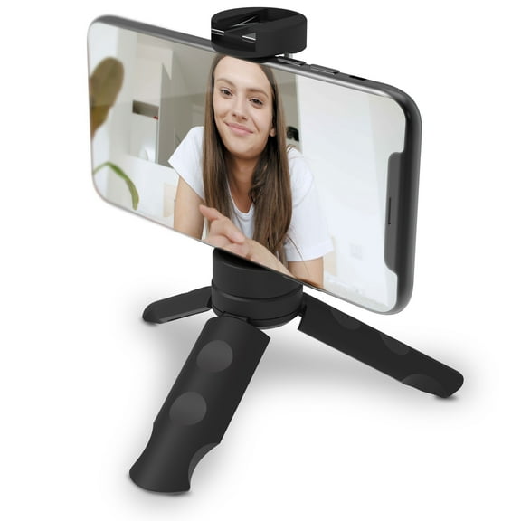 Bower Mobile Top Grip Tripod with Cold Shoe Mount and 360 Degree Smartphone Holder, also compatible with LED lights, flashes & microphones, Black