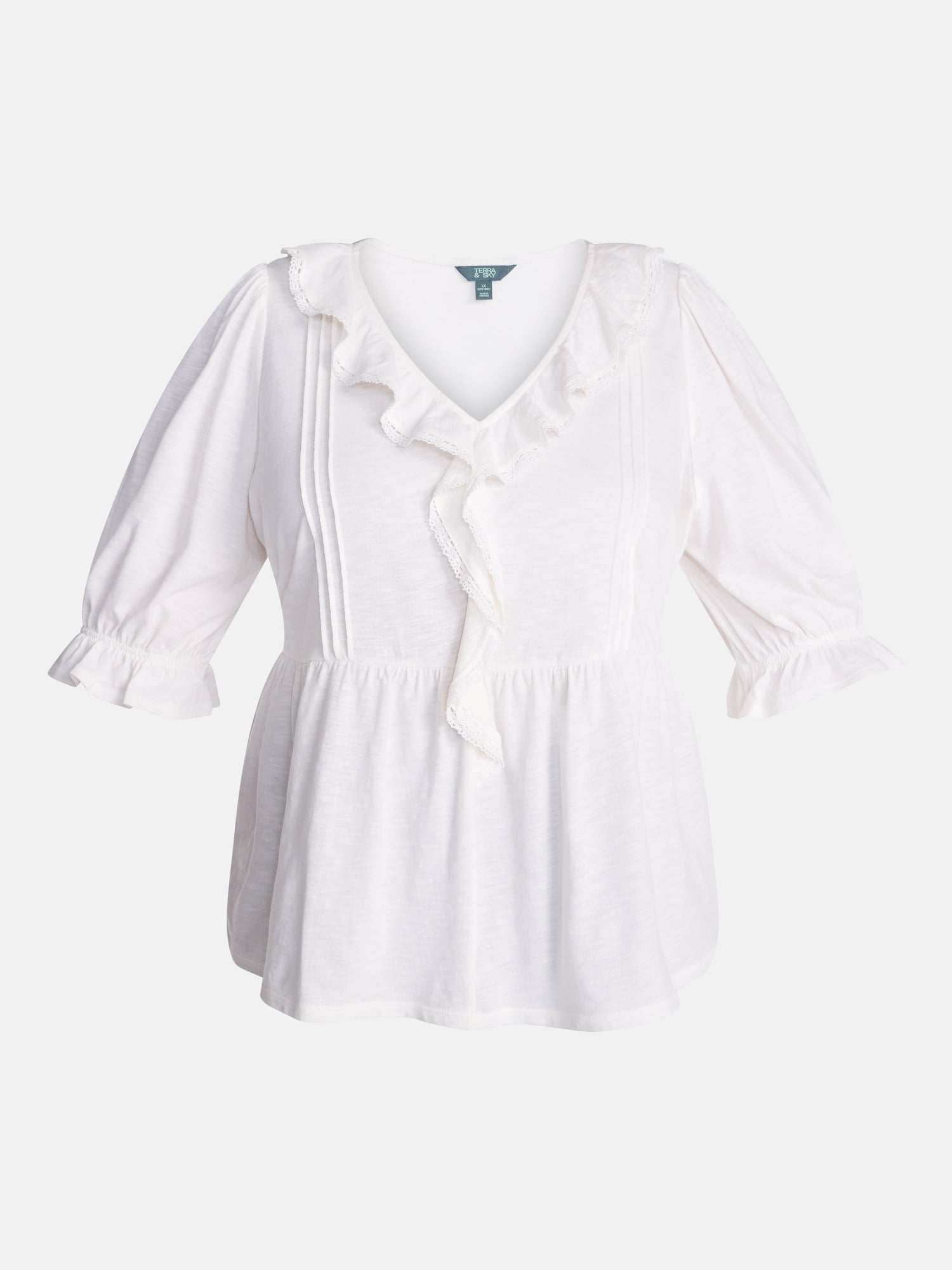 Terra & Sky Women’s Plus Size Short Sleeve Ruffle Blouse, Sizes 0X-5X