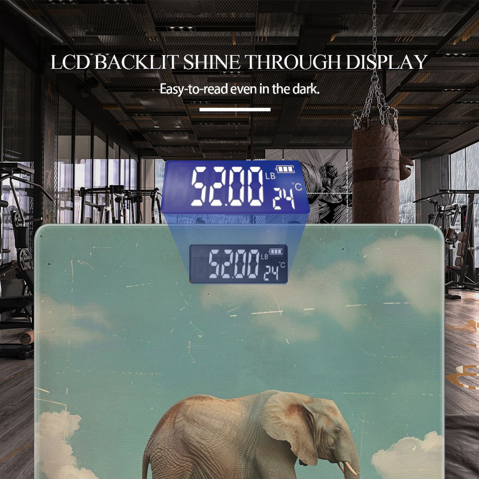 High Precision Body Weight Scale Smart Bathroom Scales with Large LCD Display(400lbs),Decorative for Bedroom-Vintage-Style Depiction Of Elephant Walking On Tightrope In The Sky