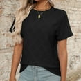 thumbnail image 2 of MIXUE Womens Summer Tops Flower Embroidered Jacquard Solid Color Round Neck Short Sleeve Loose Pullover T Shirts Holiday Wear,Black,S, 2 of 9