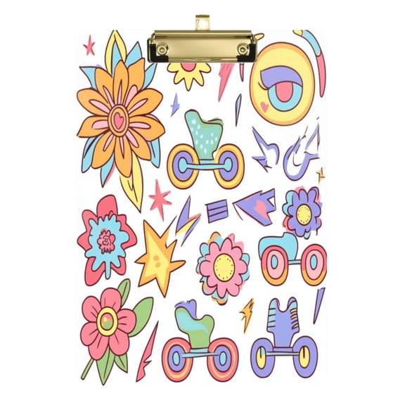 12.5" x 9" Acrylic Clipboard with Gold Metal Clip Office and Classroom Essential Roller Skates and Flowers
