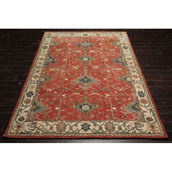 ALEF HOME Art Deco Floral Tufted Multicolor Oushak Design Area Rug, 5x8 ft, Quick Dry