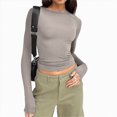 thumbnail image 2 of Towmus Womens Long Sleeve Shirts Crop Tops Crew Neck Going Out Basics Tees Trendy Winter Clothes, 2 of 5