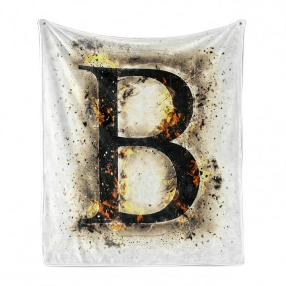 Letter B Soft Flannel Fleece Throw Blanket, Language Flames Uppercase Wild Hot Blurry Effects Image Typography, Cozy Plush for Indoor and Outdoor Use, 60" x 80", Orange Black Tan, by Ambesonne