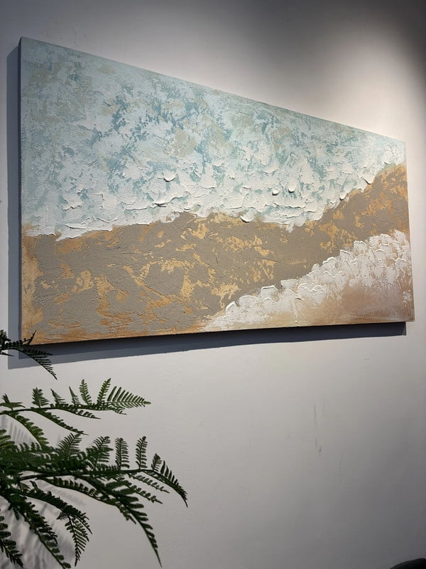 Euroco Beach Landscape Canvas Wall Art, Abstract Seascape Print, Textured Ocean Scene Sea Painting Seaside Seashore Artwork for Living Room Bedroom Bathroom 24x48 inch