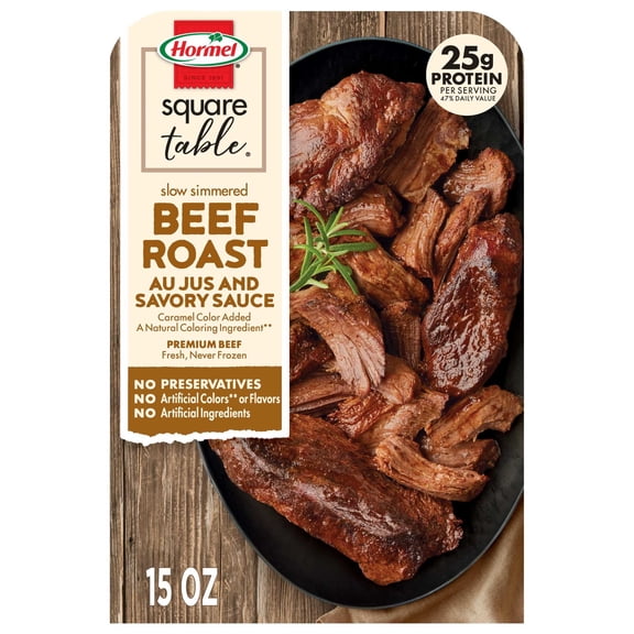 HORMEL SQUARE TABLE Slow Simmered Beef Roast Au Jus and Savory Sauce, Refrigerated, 15 oz Plastic Microwaveable Tray