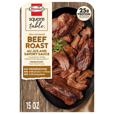 HORMEL SQUARE TABLE Slow Simmered Beef Roast Au Jus and Savory Sauce, Refrigerated, 15 oz Plastic Microwaveable Tray