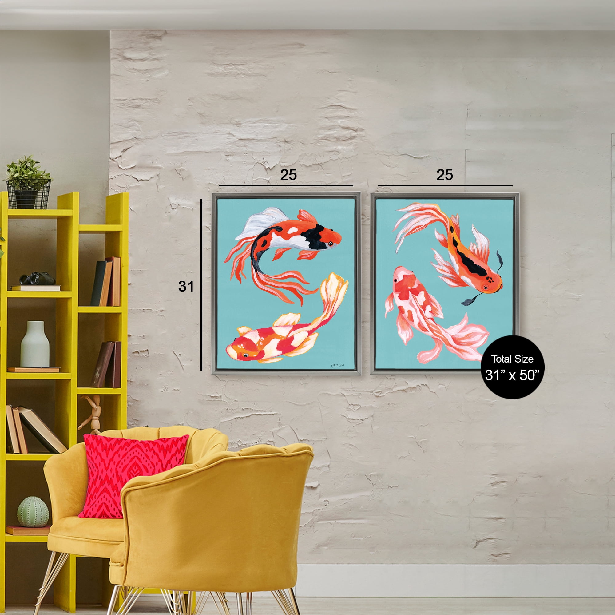 Stupell Industries Colorful Twin Koi 2 Piece Gray Framed Floater Canvas Set, design by Yvette St. Amant