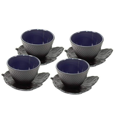 

Black Polka Dot Hobnail Japanese Cast Iron Tea Cup Sets Teacup with Tea Cup Saucers EHD