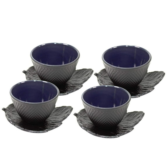 Black Polka Dot Hobnail Japanese Cast Iron Tea Cup Sets Teacup with Tea Cup Saucers EHD