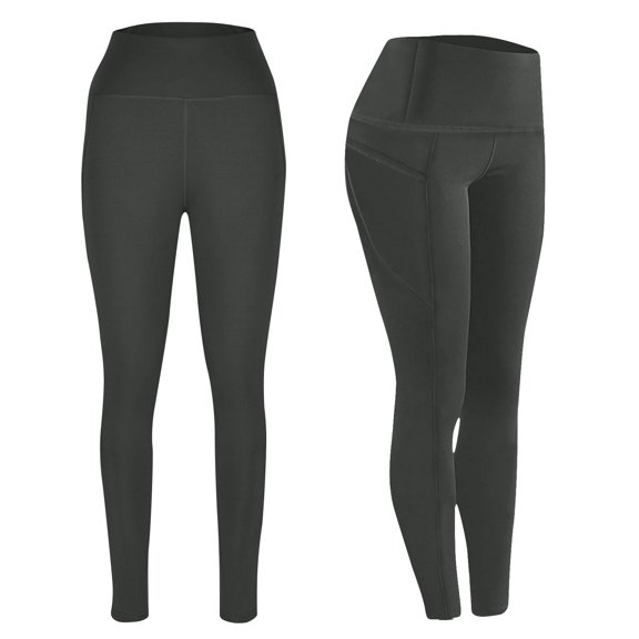 Alkepwun Fleece Lined Leggings Women Solid Color Pocket High Waisted Tummy Control Thermal Workout Pants Soft Breathable Athletic Pant