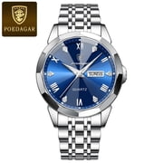 Poedagar Luxury men wristwatch business waterproof luminous date week Man Watch stainless steel band Men's quartz watches sports