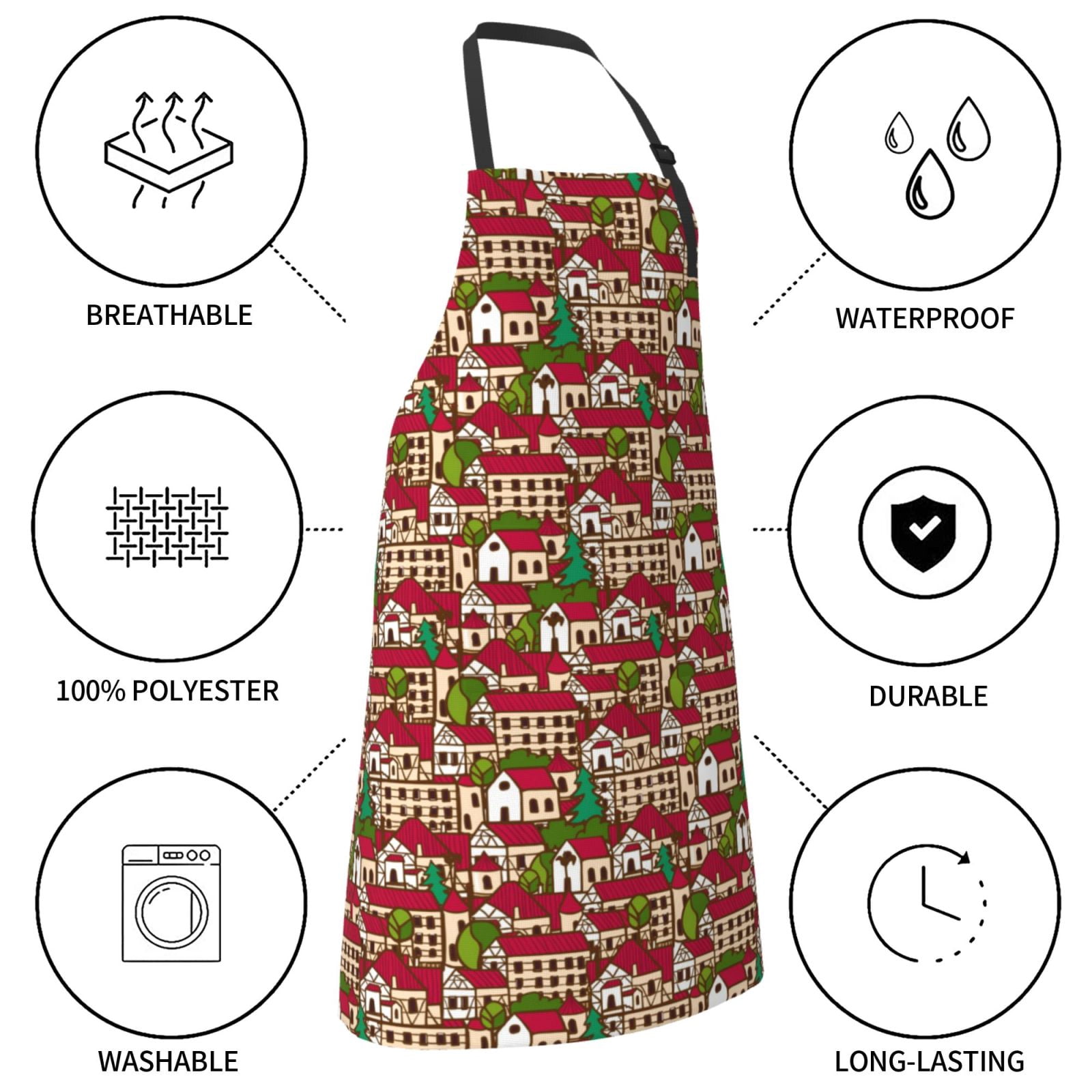 Kdxio Red Houses Apron with Pockets Adjustable Kitchen Aprons for Men Women Waterproof Aprons for Cooking,Drawing,Crafting, Baking Household Cleaning