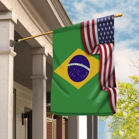 USA Brazil Friendship Patriotic Brazilian Waving House Flag, Double-Sided Outdoor Yard Decor 29.5 x 39.5 Inch