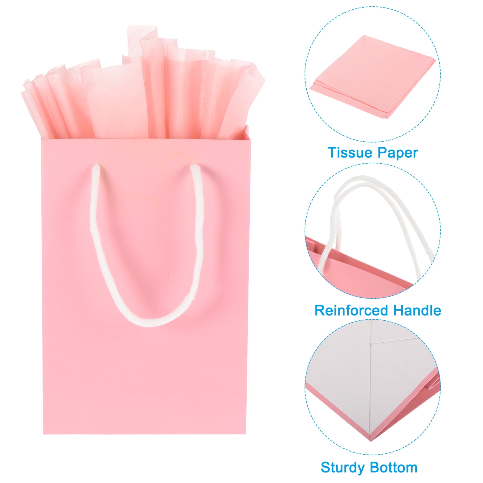 5.9x2.3x8.6" Favor Gift Bags Goodie Tote with Pink Tissue Paper, Pink 12 Set