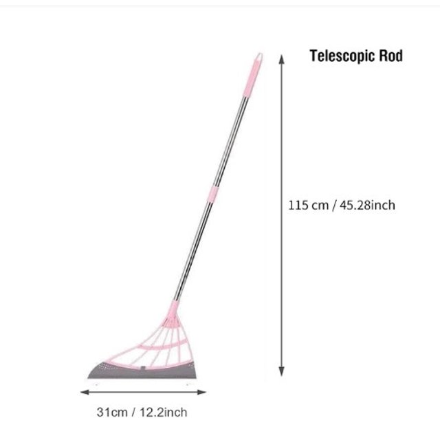 Rubber Broom Hand Push Sweeper Household Magic Broom Floor Wiper Squeegee (Pink Retractable)