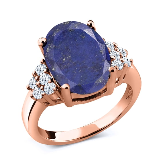 Gem Stone King 4.30 Ct Oval Blue Lapis 18K Rose Gold Plated Silver Ring (Size 6)