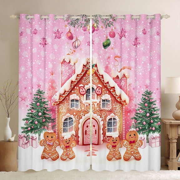 Castle Fairy Gingerbread Man House Black Out Curtains for Kids,Merry Christmas Curtains Pack of 2 (42x63 Each),Festival Xmas Bedroom Curtains,Super Cozy Room Decor