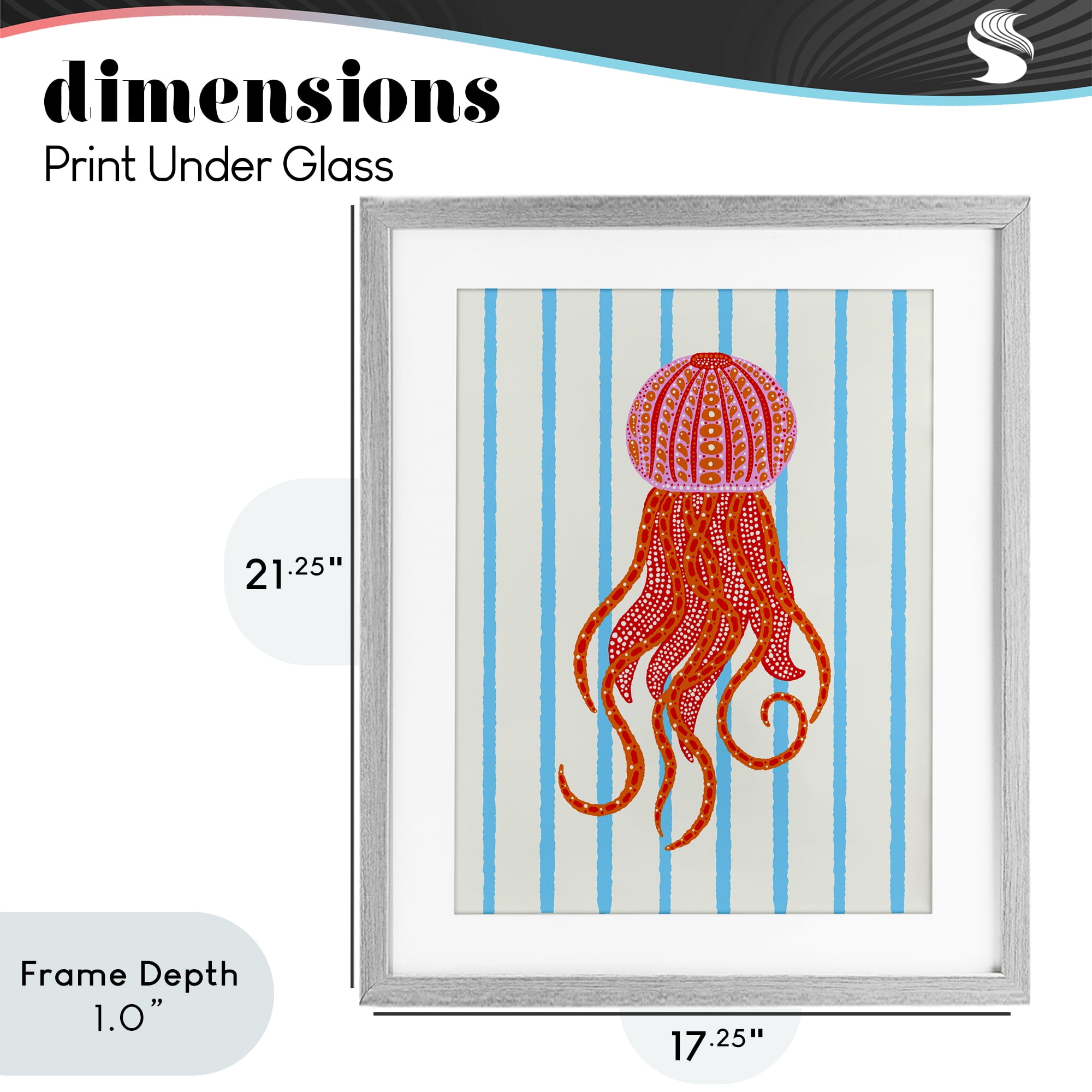 Stupell Industries Bright Aquatic Jellyfish on Stripes Gray Framed Print Under Glass, design by Indira Prieto | IndySign