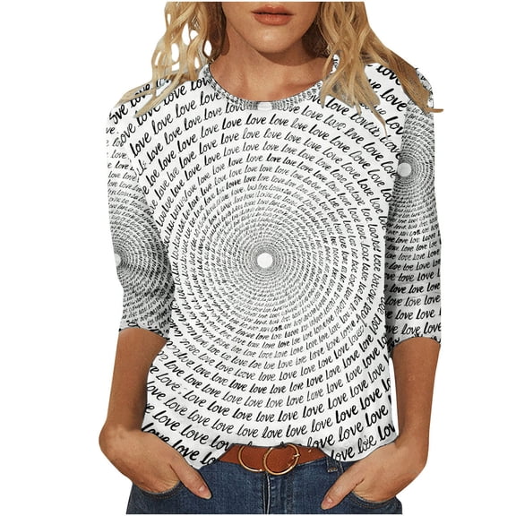 Ruimatai Women's Casual 3/4 Sleeve Round Neck Top Blouse Soft Stretch Comfortable Everyday Wear Fashion Shirt