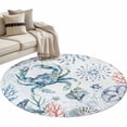 thumbnail image 2 of Round Area Rug 3ft,Summer Sea Crab Coral Washable Carpet Non-Slip Runner Accent Rugs Indoor Floor Mat for Bedroom Living Room Decor,Marine Life on Blue Background, 2 of 9