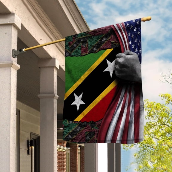 Hand Pulling American Flag Saint Kitts And Nevis Kittitian Root Patriot Garden Flag, Double-Sided Decorative Outdoor Flag, Polyester Yard Flag 12 x 18 in