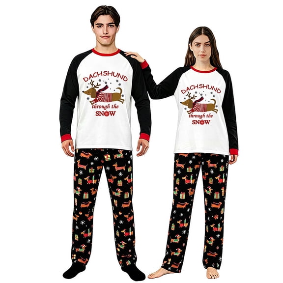 LuLiaMenton Matching Couples Christmas Pajamas Dachshund Dog Holiday Pjs Set, Womens S