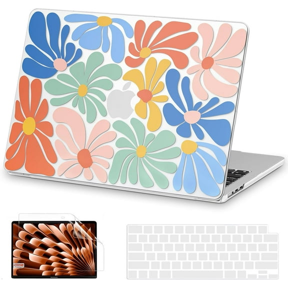 Compatible with MacBook Air 13 inch Case 2025 2024-2022 M4 M3 M2 A3240 A3113 A2681, Unique Pattern Hard Shell Laptop Case Screen Protector Keyboard Cover for Mac Air 13.6 inch, ColorfulFlowers