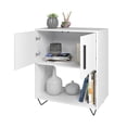 thumbnail image 2 of Modern Minimalist Easy to Assemble Storage Cabinet with 2 Doors and Sturdy Metal Legs, Accent Side 26 inch L Free Standing Cabinet for Living Room, Kitchen or Bedroom (White), 2 of 6