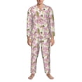 thumbnail image 3 of Salouo Lilies Flowers Print Button-Front Long Sleeve Pajama Set for Men, Soft 2Pjs Men's Long Sleeve Sleepwear-Medium, 3 of 7