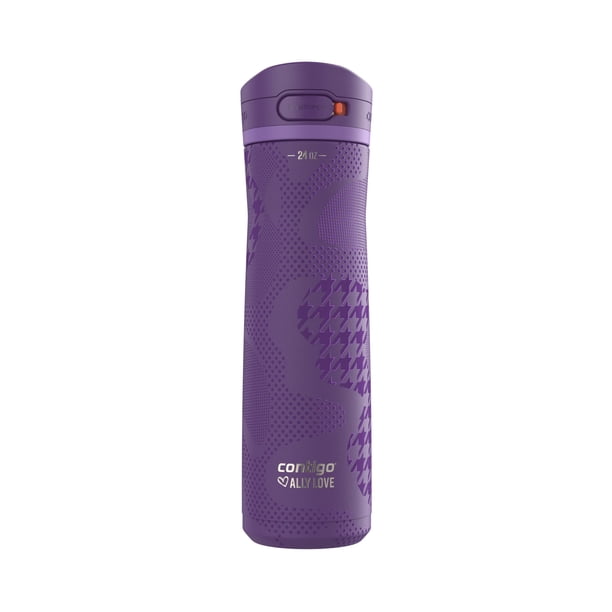 Contigo x Ally Love Jackson Chill 2.0, acero inoxidable, botella de agua a prueba de derrames con tapa AutoPop, sin BPA, 24 oz, violeta