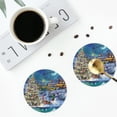 thumbnail image 4 of Honeii Christmas Tree print Leather Coaster Set of 4, ideal for safeguarding your furniture from drinks spills and effortless cleanup-Round Shape, 4 of 6