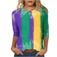 thumbnail image 1 of Penkiiy T-shirt Blouse Décontractée à Col Rond Manches 3/4 Mode Mardi Gras pour Femmes 3TG Multicolore, 1 of 5