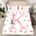 thumbnail image 2 of Homewish Pink Bowknot Cute Flowers King Sheet Set (4-Piece) Personalized Letter K Decor For Girls, 2 of 7