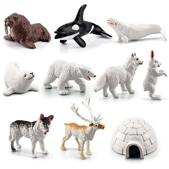 CNKOO 10 Pcs Animal Figures Set Realistic Forest Animals Children‘s Toy Miniature Polar Bear Figure Action Model Educational Toy Desktop Ornament