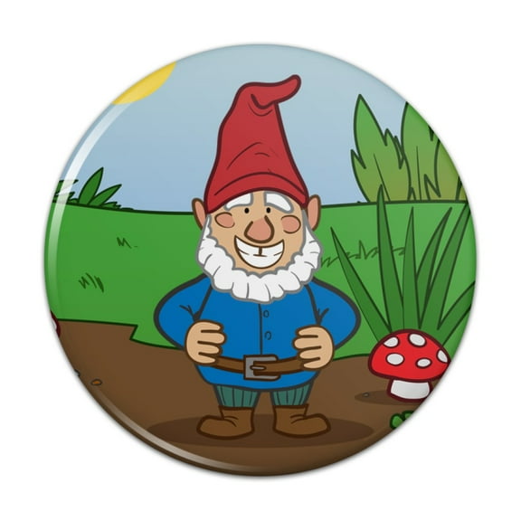 Garden Gnome with Toadstools Pinback Button Pin