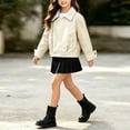 thumbnail image 6 of Kids Solid Zip up Faux Leather Jacket Lapel Long Sleeve Moto Coat Fashion Casual Outdoor Outerwear for Girls Beige 2-3 Years, 6 of 9