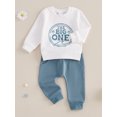 thumbnail image 4 of YASUTNKS Toddler Boys 1st Birthday Outfits Letter Print Long Sleeve Sweatshirts Long Pants 2Pcs Fall Clothes Set, 4 of 9