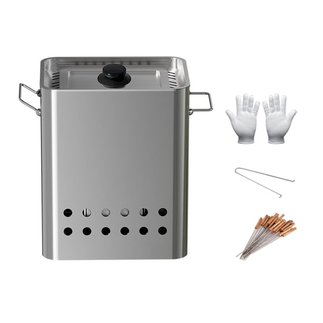 Parrilla colgante para barbacoa, horno rodante de acero sin humo, parrilla de cubo para barbacoa con brochetas