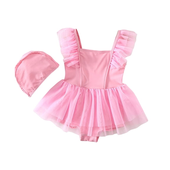 WUANDIXFA Baby Bathing Suit Girl Toddler Girl Swimsuit Baby Bow Swimwear Infant One Piece Beach Swim Suit with Hat Baby Girl Bathing Suits 4-5 Years,Pink