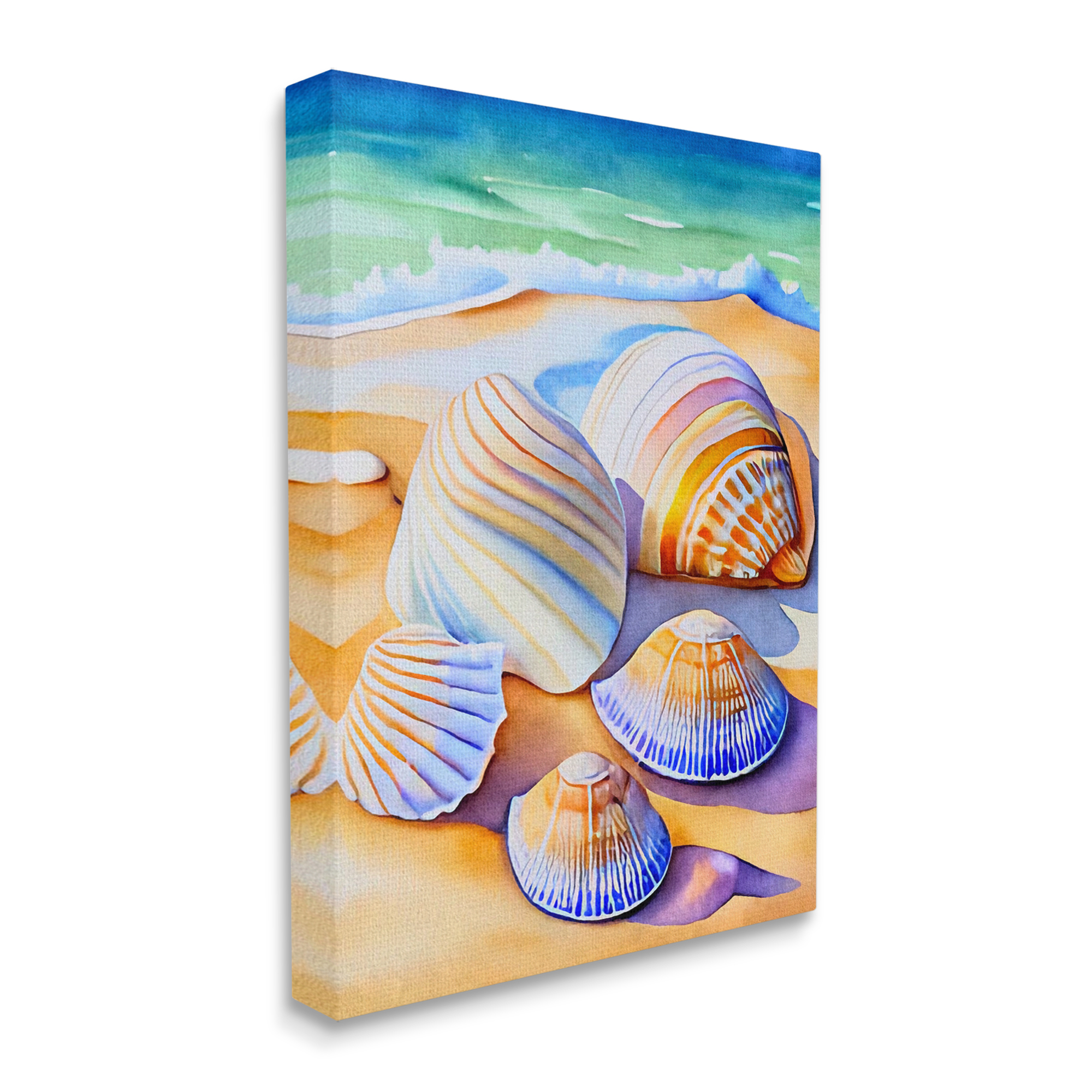Stupell Industries Vibrant Seashells on Shore Nature Painting Gallery Wrapped Canvas Print Wall Art, 36 x 48