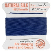 Griffin Silk Beading Cord & Needle, Size 8 (0.8mm), 2 Meters, Dark Blue