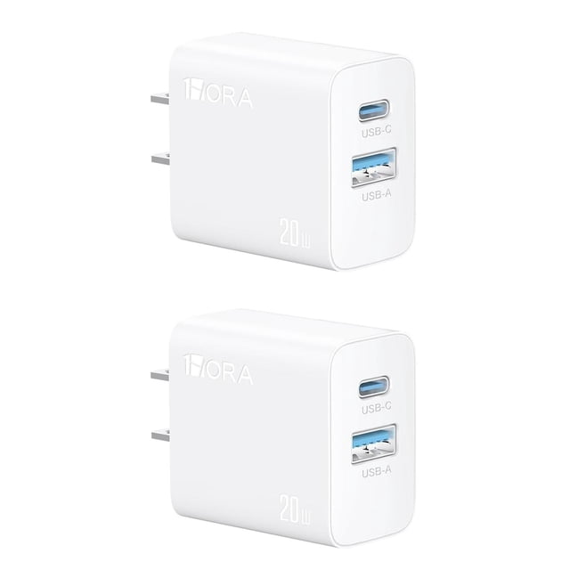 1 Hora 2 Paquete Cargador Tipo C con 2 Puertos Carga Rápida, Cubo Cargador USB C PD 20W + USB A QC 1