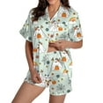 thumbnail image 2 of Ensembles de Pyjama pour Femmes Pyjamas Graphiques Imprimés Satin Mignons Vêtements de Nuit Boutons Hauts à Manches Courtes Shorts Ensembles L, 2 of 5